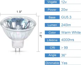 Hu-xi-104 Lighting Co. 6-pack Mr16 12v 20w Bulb 4000hr Long Warm White Dimmable Gu5.3 Bi-pin Base Sp #2