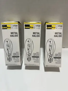 Lumapro 2yge9 Set Of 3 Clear 175w Ed17 Metal Halide Bulb Medium Base