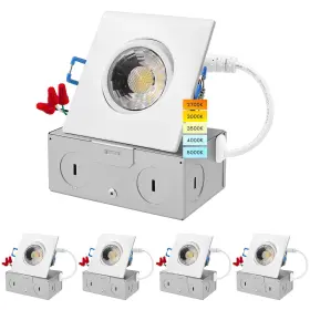 Luxrite Lr23222 3 Inch Square Gimbal Recessed Led Lights With Junction Box 8w 5 Cct
