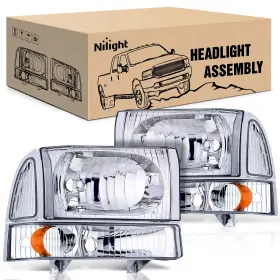Nilight N1h1fh01a8 Headlight Assembly 1999-2004 F250-f550 Chrome Housing Amber Corner Clear Lens