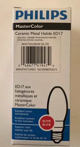 Mhc70 Philips 046677419479 New Mhc70/u/m/3k Alto Ceramic Metal Halide Lamp Ed17