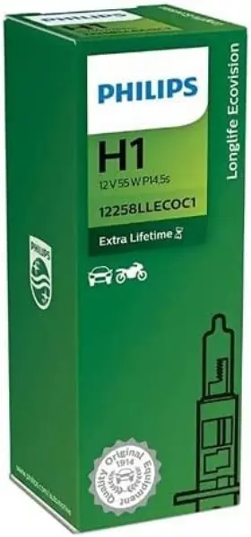 12258llecoc1 Philips Long Life Halogen 12258 H1 Lleco 12v 55w P14 5s
