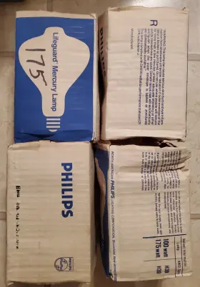 H39bm-175 Philips 32258-6 Nos Lot Of 4 Lifeguard Mercury Vapor 175w R40 Floodlights