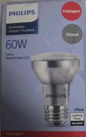 60par16 Philips 60par16/hal/fl27 60 Par16 Meduim Base E26 60w 120v Light Bulbs
