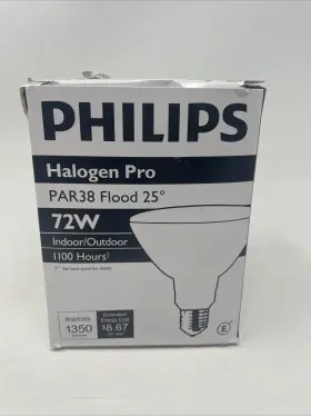72par38 Philips 72par38/evp/fl25 Halogen Pro Par38 Flood 25 / 72 W Indoor/outdoor 1350 Lumens 1100 Hours