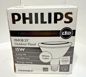 9290011111 Philips Phillips 120v 15w Par38 Led White Light Flood 25 Dimmable 1050 Lumens 25k Hrs
