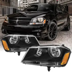 Reinko Rk-hl-da-221 Headlight Assembly Compatible With 2008-2014 Dodge Avenger Black Housing Ambe