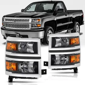Safhl-sea-sil-241312-fbm Safautoparts Headlights Assembly Pair For 2014 2015 Chevy Silverado 1500 Oe Factory Style