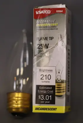 S3264 Satco 045923032646 25w 120v Ca10 Clear E26 Medium Base Incandescent Bulb