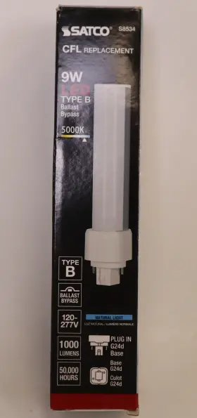 S8534 Satco 045923085345 Lighting Single 9 Watt White Pl Cfl Plugin Led Bulb - Frosted