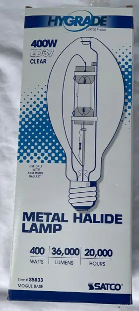 Satco Hygrade S5884 400w Metal Halide Ed37 Bulb / Lamp Protected Pulse Start