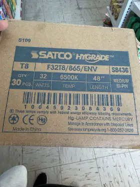 F32t8 Satco Hygrade S8436 T8 F32t8/865/env 32w 6500k 48 Inch Medium Bi-pin 30pk