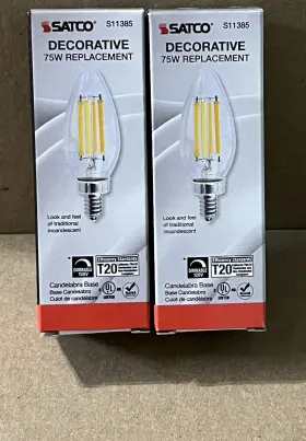 S11385 Satco Torpedo Led Bulb Candelabra Base Dimmable 8w 75w Pair 2