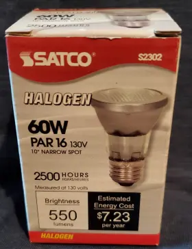 S2302 Satco Halogen Lamp 60w Par 16 130v 2500 Hours 550 Lumens