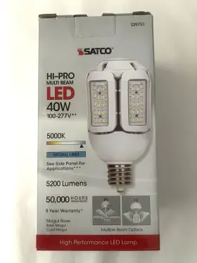 S29751 Satco Hi-pro Multi Beam Led Light Bulb 40w Mogul Base 5000k Open Box