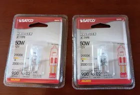S3470 Satco Lot Of 2 Globe 50 Watt Halogen Bulb T4 Jc Clear Bi-pin Base 12 Volt
