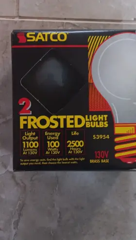 S3954 Satco 2 Frosted Light Bulbs 100w 130v Brass Base