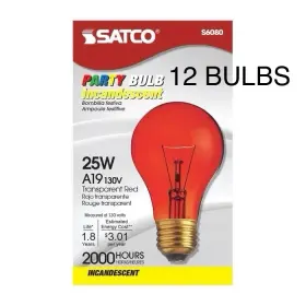 S6080 Satco 12 Pack 25w 130v A19 Light Incandescent Ceramic Red Party Bulb