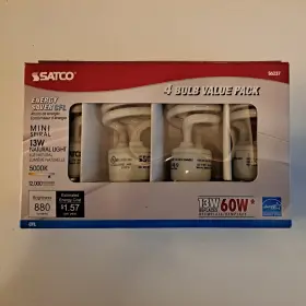 S6237 Satco 13 Watt T2 Ultra Mini Spiral 5000k Natural Light Compact Fluorescent