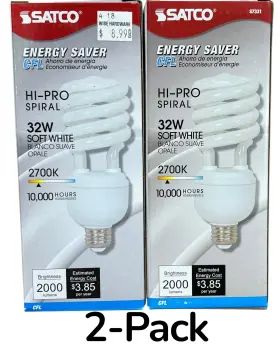 Satco S7331 Hi-pro Spiral Cfl Light Bulb 32w Soft White E26 Base 2-pack Nos