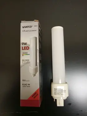 S8531 Satco Led Cfl Retrofit 9w 2-pin Horiz 3000k Ballast Bypass 120-277v