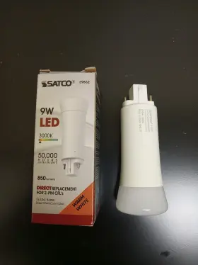 Satco S9862 Led Cfl Retrofit 9w 2-pin Vert 3000k Ballast Compatible 120-277v
