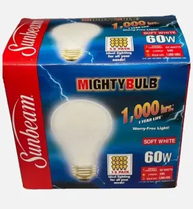 8351 Sunbeam Mightbulb 60w Soft White 540 Lumen 1 000hrs Light Bulbs - 12 Pack