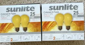 Sunlite 25a/y/2pk 2 Boxes Of Yellow A Type 25w 120v Medium Base Light Bulbs Pack