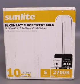 Sunlite 653703404929 Pack Of 10 5w Pl 2pin Single Ushaped Txqwin Tube G23 Plugin 2700k Warm