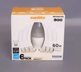 Sunlite 653703417745 Led B13 Decorative Chandelier Light Bulb 7 Watts 60w 500 Lumens