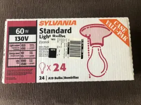 Sylvania 046135104893 24 Pack Standard 60w 130v Light Bulbs A19