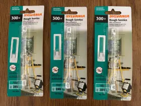 Sylvania 300w120v-t3 300w 120v Halogen Rough Service T3 Rsc Base Bulbs Indoor Set Of 3 New