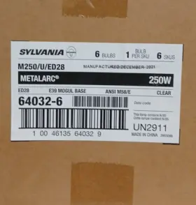 64032 Sylvania M250/u/ed28 Case Of 6 Metalarc Hid Bulbs 250w 64032 Sylvania M250/u/ed28 Case Of 6 Metalarc Hid Bulbs 250w