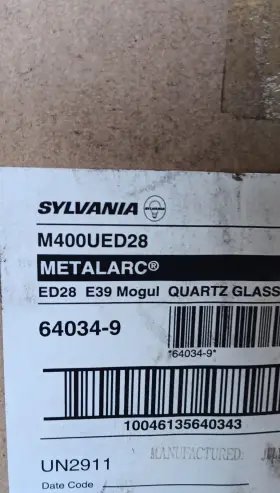 Sylvania 64034-9 Metalarc M400ued28 Quartz Glass Light Bulb Ed28 E39 Mogul