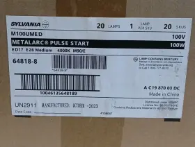 64818-8 Sylvania Lot X20 64818 M100/u/med Mh Metal Halide 100 Watt Mh100 Ed17 Medium