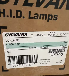67504-3 Sylvania Case Of 20 Lu70/med 70-watt High Pressure Sodium Hid Bulbs