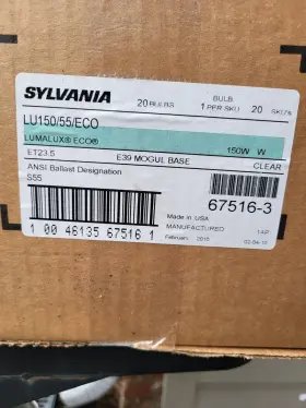 Et23.5 Sylvania Lu150/55/eco Lumalux S55 150w High Pressure Sodium Bulb Qty20