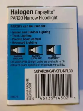 N93809 Sylvania Halo Flood Par 20 Capstylite 50w 550 Llumens Life 2500 Hours Nib #2