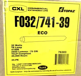 Topaz Lighting 76303 Cxl Fo32/741-39 32w T8 41000k 25-pk