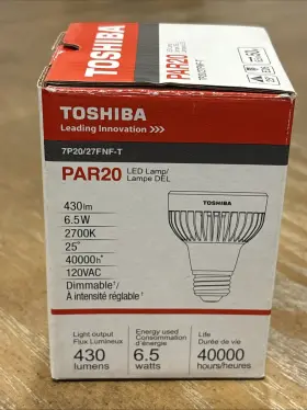 Toshiba 7p20/27fnf-t Par20 Dimmable 430 Lumens 6.5watts 120v Led Lamp Light Bulb