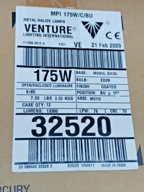 32520 Venture 175w/c/bu Mpi #32520 Metal Halide Lamp Sold As 1 Lot Of 23 Lamps 32520 Venture 175w/c/bu Mpi #32520 Metal Halide Lamp Sold As 1 Lot Of 23 Lamps
