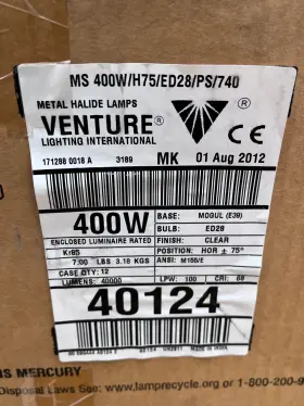 Ms400w Venture Ms400w/h75/ed28/ps/740 1 Case 12 Pcs Lighting Pulse Start Lamps Bulbs