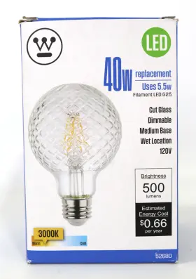 3014416 Westinghouse 030721526800 40w G25 E26 Medium Filament Equivalence Led Bulb Warm White
