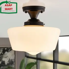 Youngrender 313039696640 Black Schoolhouse Light Fixture 12 Inch Milk Glass Flush Mount Ceiling