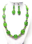 Square Light Emerald W/flower Lamp Work Glass Bead Necklace/earrings Set. Fixed Price $23.95.