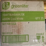 Greenlite 15W/T8/AB/40K/DE 4000K Cool White. Fixed Price $120.00.