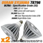 Lot 2 Osram Sylvania 78796 15 Watt Led PAR38 10 Spot Soft White Lamp / Bulb. Fixed Price $99.69.