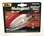 New Philips 60 Watt Stylized Flame Halogena Light Bulb Medium Base. Fixed Price $12.95.