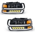 Fits 1999-2002 Silverado 00-06 Tahoe Black Projector Headlights+led Bumper Lamps. Fixed Price $229.99.