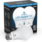 Great Eagle A19 Led Bulbs - 100W Equivalent, Daylight 5000K, 2 Pack, Listed. Fixed Price $53.99.